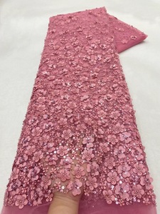 Ni. Ai bầu trời màu xanh thêu pháp Tulle <span class=keywords><strong>Net</strong></span> ren Wedding Bridal Đảng hoa nhỏ Sequins đính cườm Ren Vải cho may mặc C83 - Product Image 3