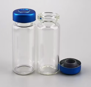 <b>Crimp</b> Neck Clear Glass Vials With Bright Blue Aluminum Caps Unmarked Empty Small Glass Vessel Without Label - Product Image 4