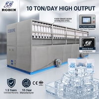 Máquina de Hielo en Cubos de 8 Toneladas, Planta de Hielo de 29mm y 38mm, Descongelación por Gas Caliente, Acero Inoxidable 304, PLC, para Fábrica de Bebidas y Almacenamiento en Frío