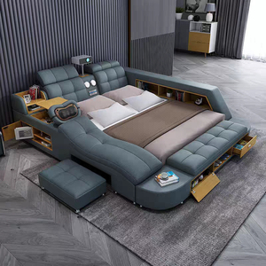 Meubles de chambre à coucher intelligents, lit moelleux double avec rangement, taille king, design moderne en cuir, dossier haut, garantie 5 ans, MF-02, luxe - Product Image 3