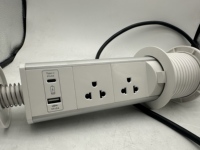 Prise de courant de bureau en aluminium A-3H à montage sur passe-câble, 4 prises CA + chargement USB-A/Type-C, 16A, blanc, multiprise de bureau pour