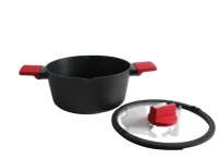 Casserole en aluminium forgé antiadhésive pour la cuisine domestique avec couvercle en verre trempé et couvercle résistant à la chaleur