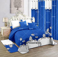 Ensemble de chambre à coucher de luxe bleu de haute qualité en gros avec rideaux, couvre-lit, tapis, caractéristiques rafraîchissantes et pliables, literie tendance en bleu