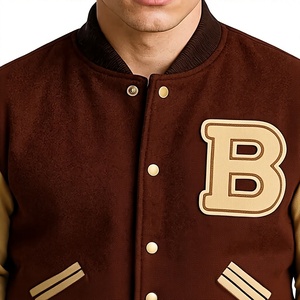 Chaqueta Varsity Vintage para Hombre, Diseño Color Block, Marrón, Estilo Letterman, Cuello Mao, Logotipo Frontal, 100% Algodón/Lana, Transpirable - Product Image 4