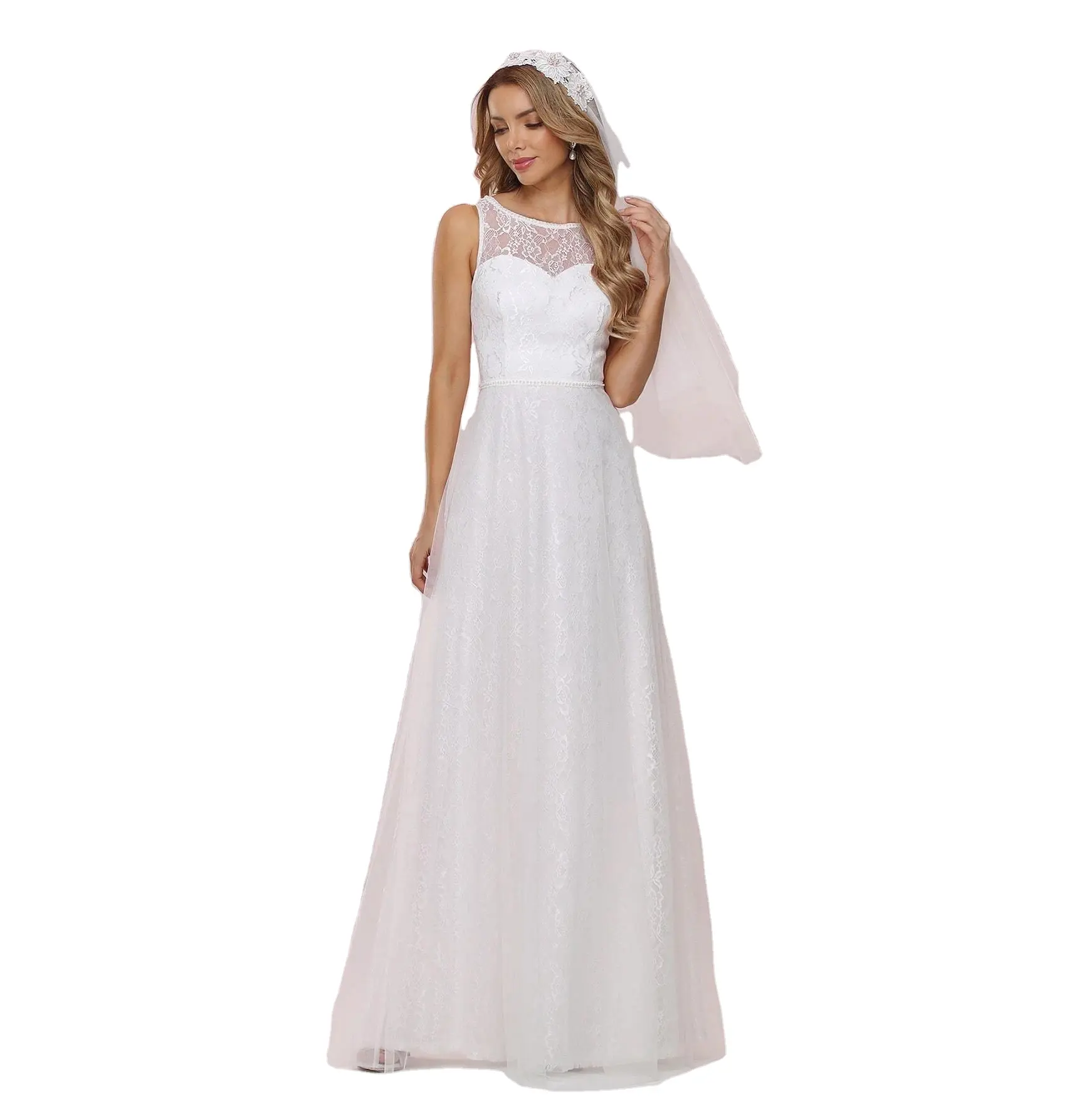 Lace Embroidered Bride Gown Prom Dresses Bridesmaid White Wedding Dresses