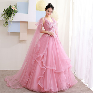 Pink Ball Gown Wedding Dress Sweetheart Neckline Empire Waist Long Tulle Dress For Bridal Party Evening Wear - Product Image 1