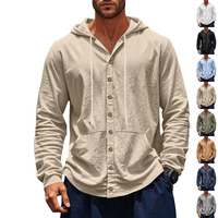 Camisa de Lino y Algodón de Alta Calidad para Hombre, Manga Larga, Cierre de Botones, Estilo Casual de Verano, Holgada, Ligera, con Bolsillos