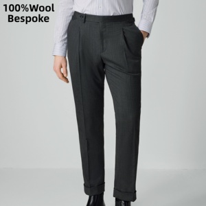 Pantalon sur mesure avec ajusteurs latéraux et pli unique, pantalon pour <span class=keywords><strong>homme</strong></span> 100% laine sur mesure avec revers, pantalon de <span class=keywords><strong>style</strong></span> napolitain - Product Image 2