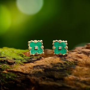 Pendientes de Moda con Esmalte Verde y Centro de Diamante, Acero Inoxidable 316L con Baño de Oro PVD - Product Image 3