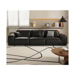 现代真皮组合别墅沙发沙发卡纳普斯罗马尼亚黑色双人沙发豪华家居客厅家具套装