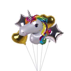 Ensemble de ballons en forme de tête de licorne, 5 pièces, fournitures pour fête d'anniversaire, jouet pour enfants pour les célébrations - Product Image 1