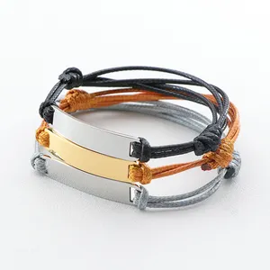 2022 Großhandel personal isierte Logo Edelstahl Charm gewebte Wachs Seil Armband verstellbar für Frauen