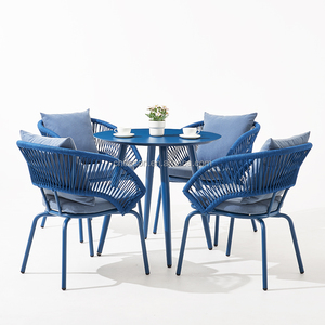 Modern Rope Patio Furniture Balcony Coffee Table <strong>Bistro</strong> <strong>Set</strong> <strong>4</strong> <strong>Seater</strong> Round Table Restaurant Dining <strong>Set</strong> With Cushions - Product Image 1