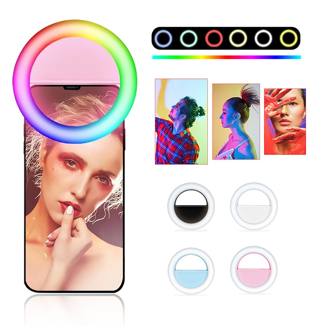 Rgbw Adjustable Rechargeable Cell Phone Led Selfie Fill Light Clip on Rgb Ring Light