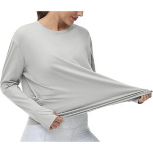 Haut de yoga à manches longues pour femme FOXA, col rond, respirant, en spandex et polyester, avec trous pour les pouces, pour l'entraînement - Product Image 6