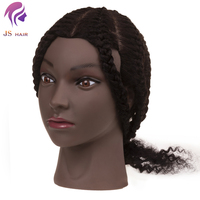 Mannequin de pratique de cheveux humains bouclés Mannequin de tête de pratique de cheveux humains Poupées avec cheveux humains Fille noire Cheveux longs
