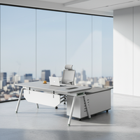 Bureau de direction contemporain en L, finition résistante aux taches, glissières de tiroir silencieuses, verrouillage sécurisé, poste de travail exécutif, écologique