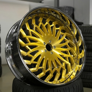 Jantes sur mesure en alliage d'aluminium forgé, finition or, chrome, argent, design concave, 2 pièces, 24 et 26 pouces, pour Chevrolet, Mustang, Cadillac - Product Image 1