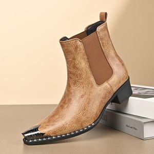Botas de punta puntiaguda de cuero genuino negro con banda elástica, sin cordones, para oficina y carrera profesional, suela de goma, envío directo - Product Image 3