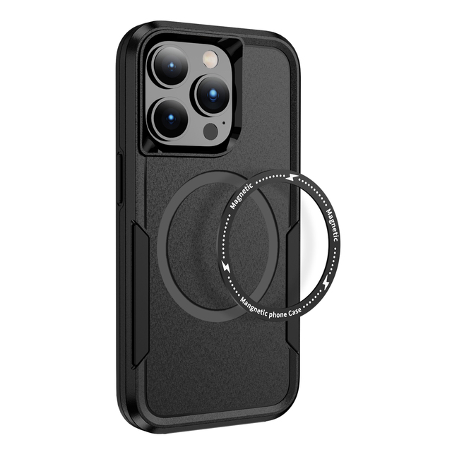 Rugged Armor 2-in-1 Wireless Magnetic Charging Hybrid Hard TPU+PC Lightweight Shockproof Phone Case for 14/13/12/11 Pro