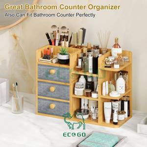 Organisateur de maquillage moderne en bambou organique à double niveau, grande capacité, amovible, pour comptoir de salle de bain - Product Image 4