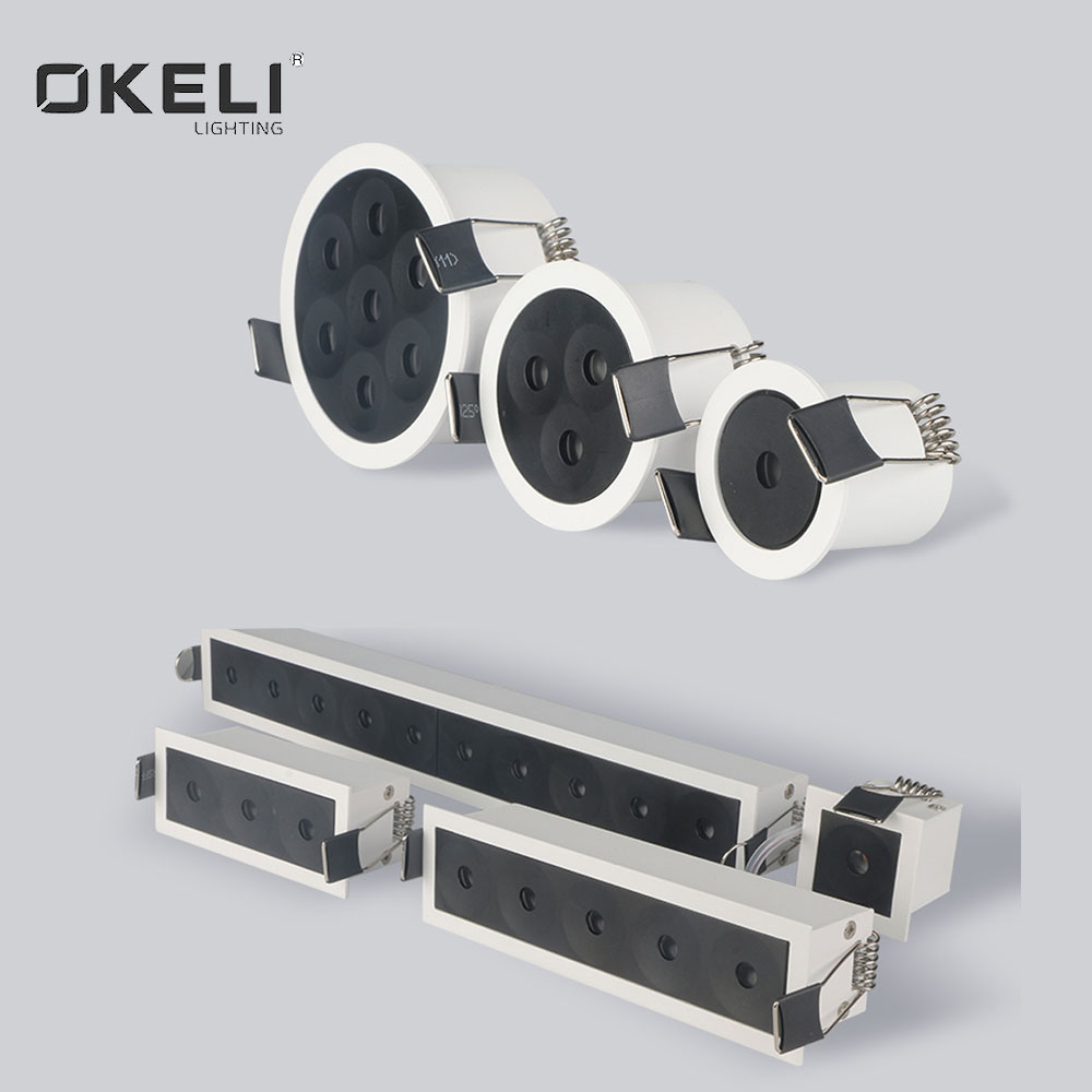 OKELI New Design Round Square Dimmable Led Downlight Trimless Aluminum Recess Install Hotel Ceiling Led Linear Downlight