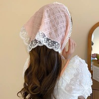 Foulard triangulaire en dentelle blanche pour femme, brodé de fleurs, en maille, bandana, accessoires pour cheveux, vente en gros