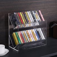 Support de cassette audio en acrylique transparent personnalisé à 2 niveaux, style rétro, avec poignées découpées pour rangement et présentation