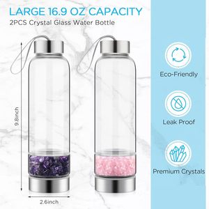 Bouteilles d'eau en verre avec pierres précieuses naturelles, personnalisables avec logo, vente en gros, très populaires - Product Image 2