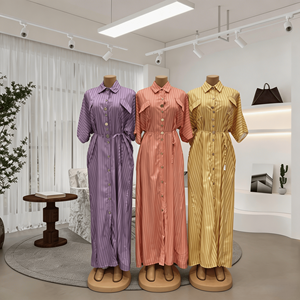 Robe longue pour femme 2026, style Y2K, en mousseline de soie, à col, unie, avec volants en cascade, manches mi-longues, simple boutonnage et taille à nouer, été, ODM - Product Image 5