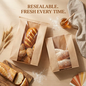 Bolsa de Papel Kraft Personalizable con Logotipo y Ventana <span class=keywords><strong>para</strong></span> <span class=keywords><strong>Pan</strong></span> <span class=keywords><strong>Casero</strong></span>, Almacenamiento de <span class=keywords><strong>Levadura</strong></span> - Product Image 3
