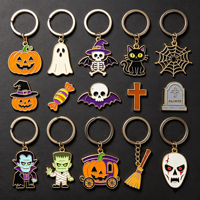 Llaveros de metal de Halloween con diseños de gato, murciélago y telaraña, personalizados, de aleación de zinc con esmalte duro, al por mayor para recuerdos de fiesta de Halloween