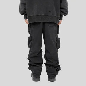 Celana kargo pria, pakaian Logo kustom pria, celana kargo gaya Vintage kanvas lurus longgar multifungsi, celana utilitas dicuci, celana kasual - Product Image 5