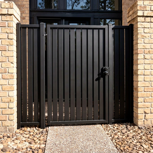 Rustic-style Wrought Iron Exterior Gate Featuring Vertical Slat Design Finished Surface <b>Swing</b> Open Push Pull Operation - Product Image 1
