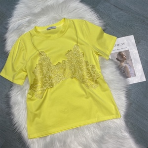 LFF-0010/Comercio Exterior <span class=keywords><strong>Camiseta</strong></span> Casual de Algodón Puro Bordada a la Moda con Encaje y <span class=keywords><strong>Tirantes</strong></span> para Mujer, Estilo Rejuvenecedor - Product Image 1