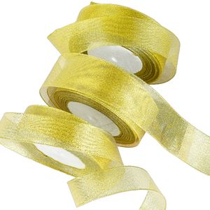 Pita metalik emas/perak 1 inci 25yard/rol pita perak Bling kualitas terbaik untuk dekorasi pengemasan hadiah Natal - Product Image 3