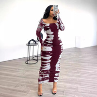 Nouvelle robe en tricot à col carré, grande taille, motif géométrique, imprimé numérique, robe moulante maxi