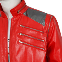 Anime Punk Superstar Jackson Rote Lederjacke Cosplay Kostüm Herren Klassisches Bühnenoutfit Schulter-Mesh Mehrere Reißverschluss-Details