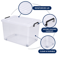 Boîte de rangement domestique personnalisée en PP transparent 70L, rectangulaire avec couvercle et poignées, organisateur pour armoire et buanderie