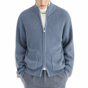 Custom Mens 7GG 100% Full Zip Up Cardigan maglione cerniera lavorata a maglia per uomo cina produttore di maglieria