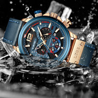 LIGE LG8959 Montre chronographe à quartz pour hommes d'affaires et sport avec bracelets en cuir étanches Alliage Calendrier lumineux Main Verre analogique