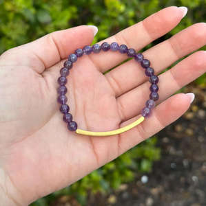 Bracelet extensible en acier inoxydable avec perles d'améthyste et barre gravée personnalisée, pierre naturelle, cadeau de guérison en pierres précieuses - Product Image 4