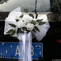 Perlengkapan Dekorasi Bunga Mobil Pengantin LO-984, Set Bunga Artificial & Pita Transparan untuk Hiasan Depan Mobil Pengantin & Rangkaian Konvoi