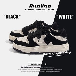 Người đàn ông của hợp thời trang mùa hè siêu nhẹ Skateboard Dunk PU lưới Giày giản dị màu đen Gấu Trúc trắng thích hợp thiết kế ren-up dày đi bộ phong cách - Product Image 2