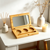 Boîte d'emballage vide pour maquillage en bambou avec logo personnalisé, palette de fards à paupières avec miroir, vente en gros