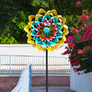Vent <span class=keywords><strong>solaire</strong></span> Spinner multicolore LED boule <span class=keywords><strong>de</strong></span> verre double direction métal cinétique vent Sculpture décorative pelouse ornement <span class=keywords><strong>moulin</strong></span> à vent - Product Image 1
