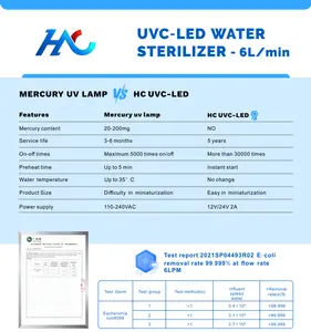 HC HITECH su akışı 4-6L/min düşük enerji tüketimi UVC-LED su arıtma için su arıtıcısı