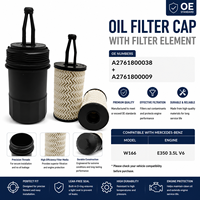 Tappo Filtro Olio Motore di Alta Qualità con Carta Filtrante per Mercedes-Benz W166 E350 3.5L V6 OE A2761800038+ A2761800009