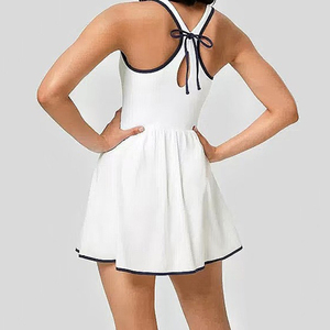 Robe de sport de tennis sans manches avec coussinets de poitrine, ensemble de yoga, ensemble de mini-jupe de sport avec nœud - Product Image 2