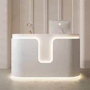 Mostrador de Recepción Moderno de Esquina Redonda para 2 Personas, Salón de Belleza con Mostrador de Caja, Mesa de Recepción Blanca Económica para Oficina - Product Image 2